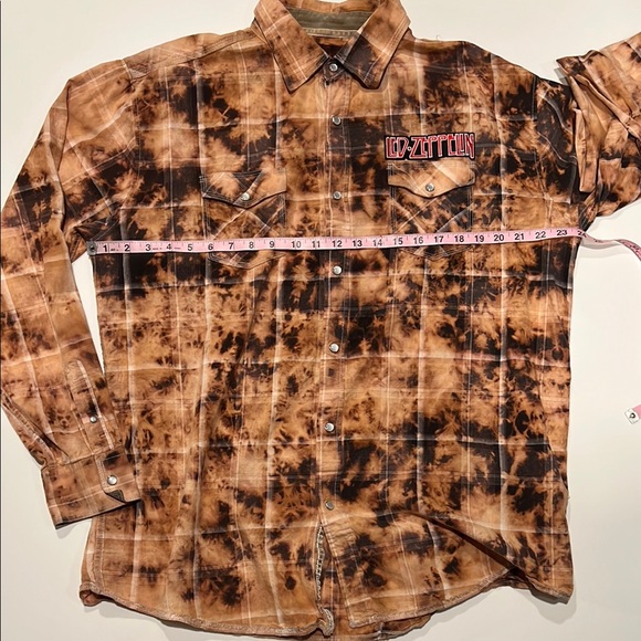 🔥 Upcycled LED ZEPPELIN Band Shirt XXL | Bleached Plaid Grunge Flannel Vibes - Picture 6 of 8
